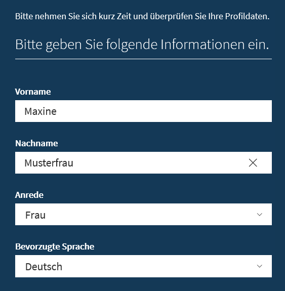Screenshot der Eingabemaske für persönliche Information auf "Mein DAAD"