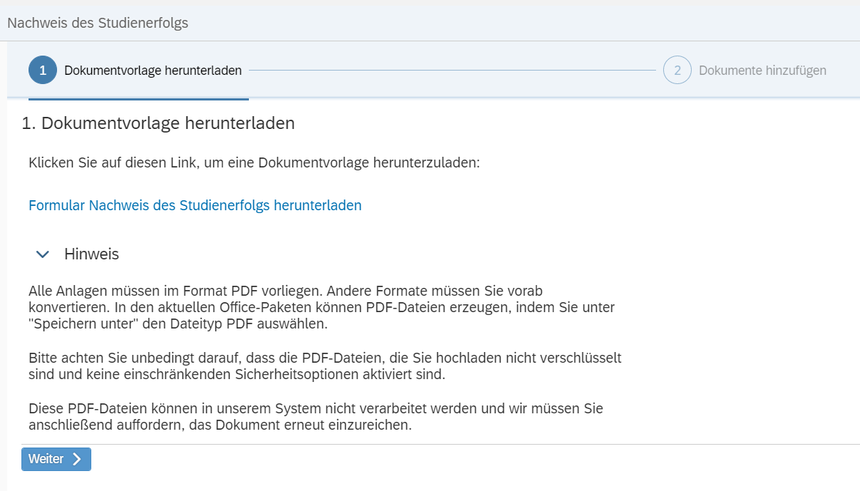 Screenshot des Fensters "Dokumentvorlage herunterladen" mit Hinweis auf Dateiformat