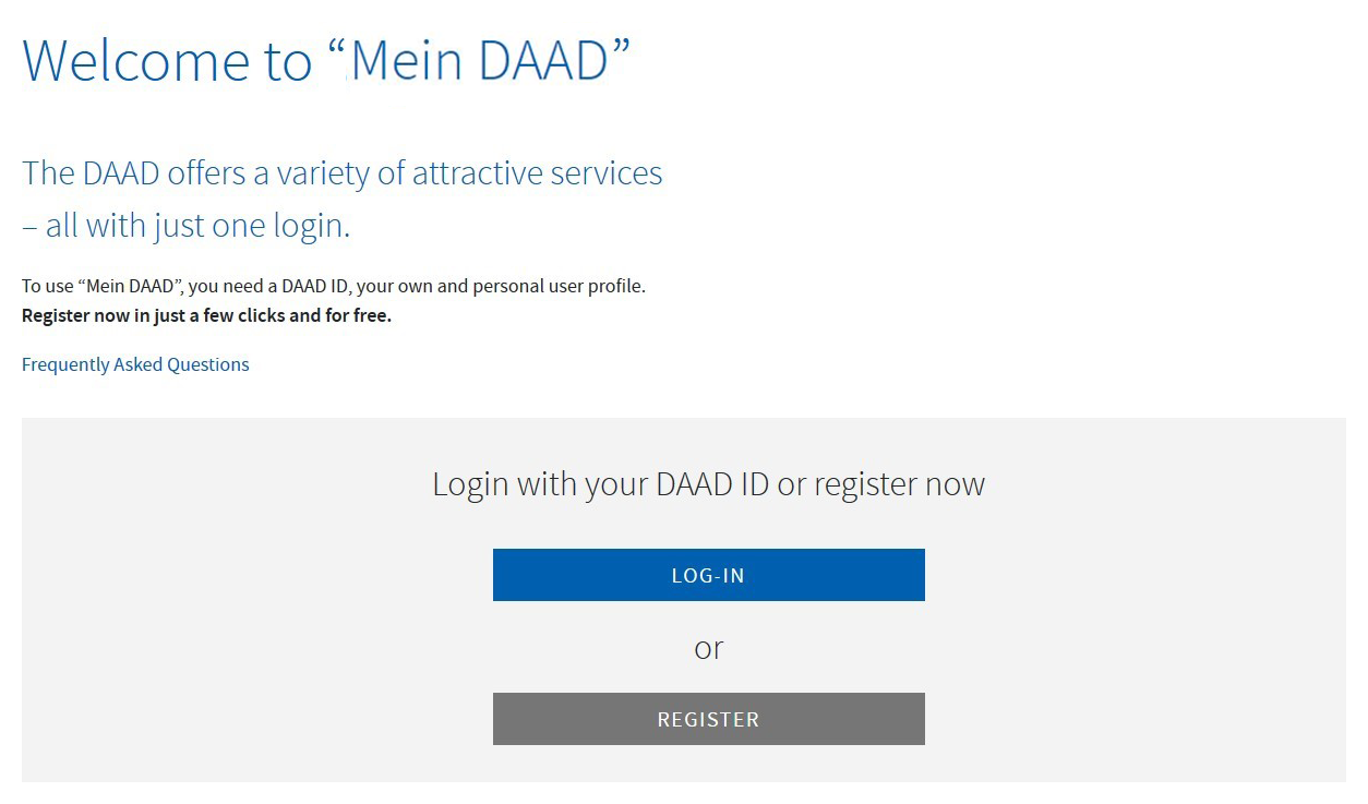 Screenshot of the "Mein DAAD" registration screen