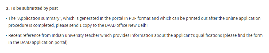 Screenshot of the information regarding submitting the application by post