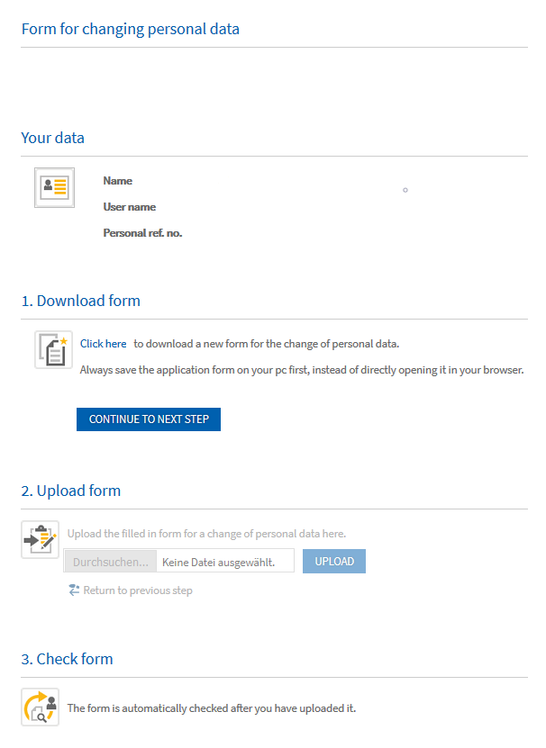 Screenshot of the form mask with the display "1. Download form"