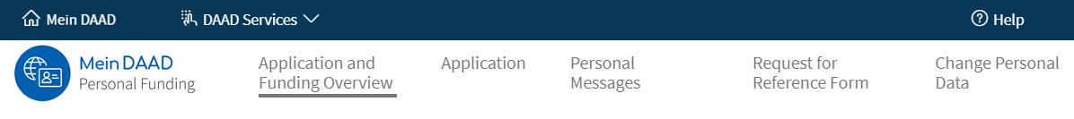 Screenshot of the main navigation with the underlined item "Application and Funding Overview"