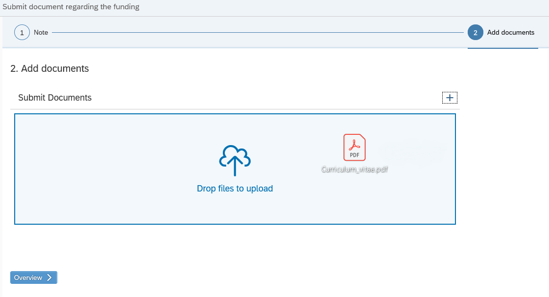 Screenshot of the upload window under "Submit Documents"