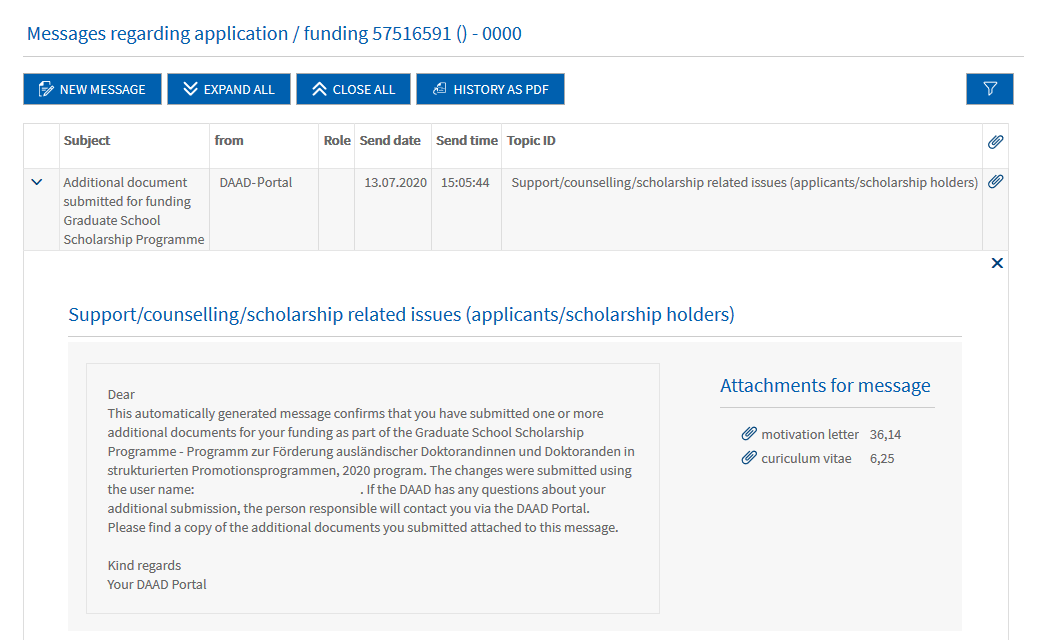 Screenshot of the application and funding overview, below the "Notifications" area