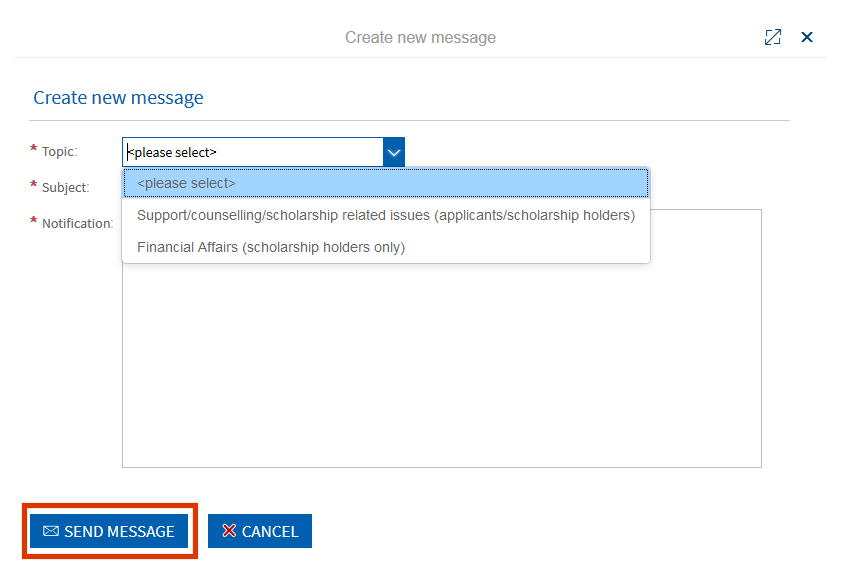 Screenshot of the "Create new message" editing screen