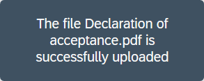 Screenshot of the confirmation window for the successful upload of the file