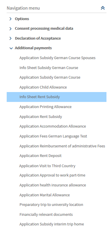 Screenshot of the navigation menu with the sub-item "Additional payments" expanded