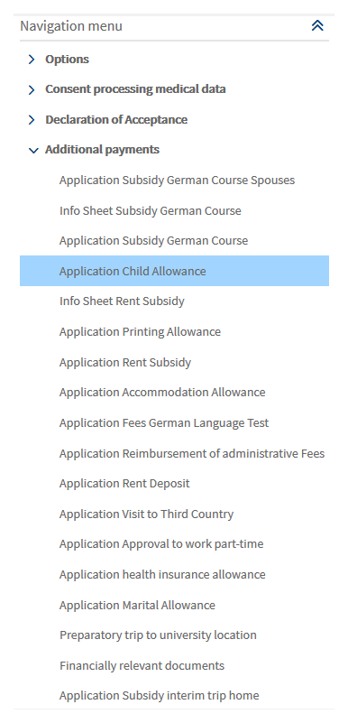 Screenshot of the navigation menu with the sub-item "Additional payments" expanded